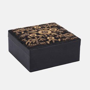 Black Embroidered Faux Leather Jewelry Box